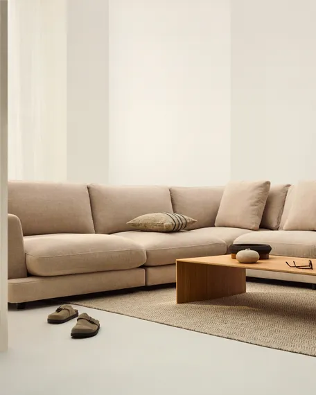 Угловой диван Gala 6-местный из бежевого шенилла