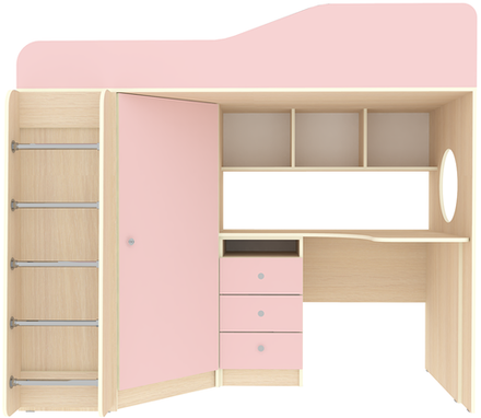 Кровать-чердак КарИВи Кадет 1 с металлической лестницей  Дуб Молочный Розовый