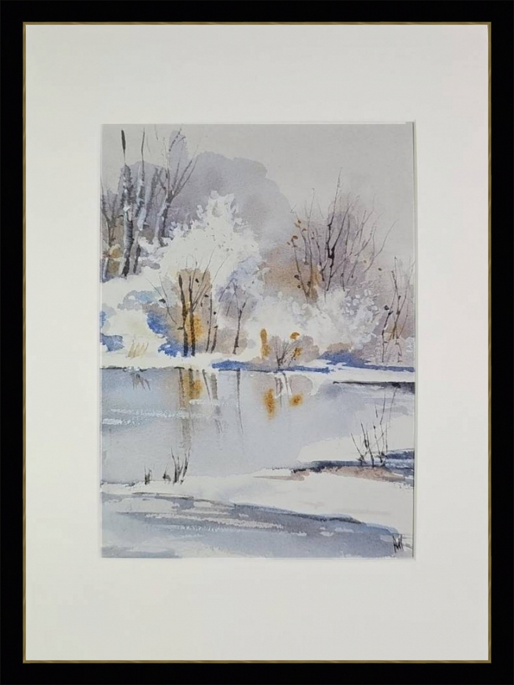 Картина авторская акварельная в паспарту 21*30 см на стену для интерьера "Морозец"