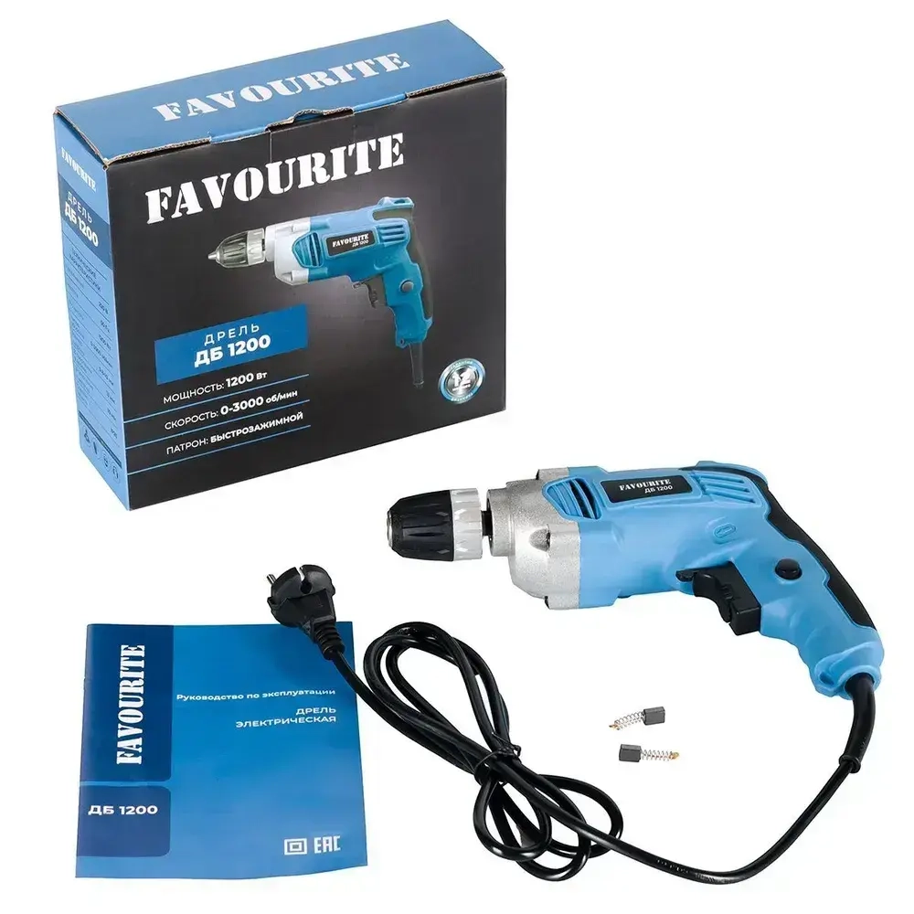 Дрель электрическая от сети, 1200 Вт, регулировка оборотов 0-3000 об/мин, БЗП 0.8-10 мм, 10/13 мм