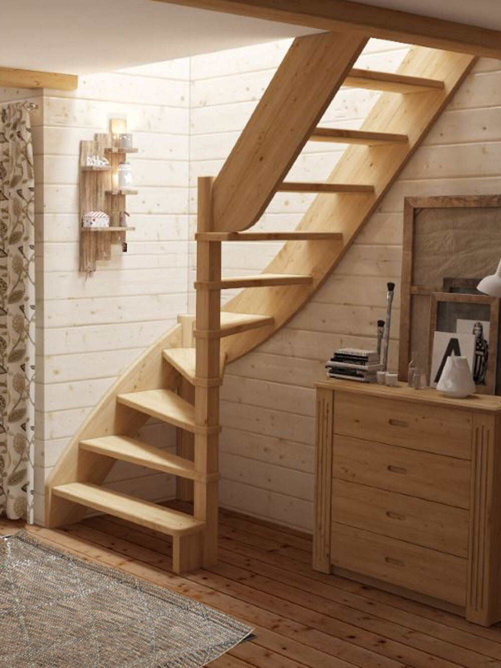 Лестница на второй этаж ЛС-92м Правая, под покраску