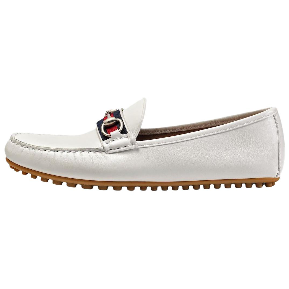GUCCI Stripe Leather Flat Men White