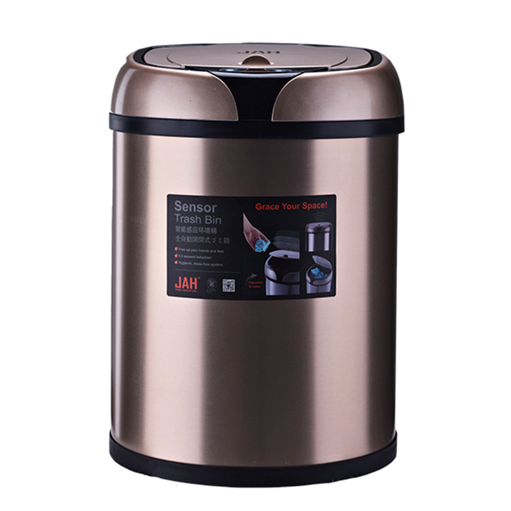 Ведро для мусора сенсорное, круглое, нерж, внутр ведро, Foodatlas JAH-9111, 8 л (золотой)