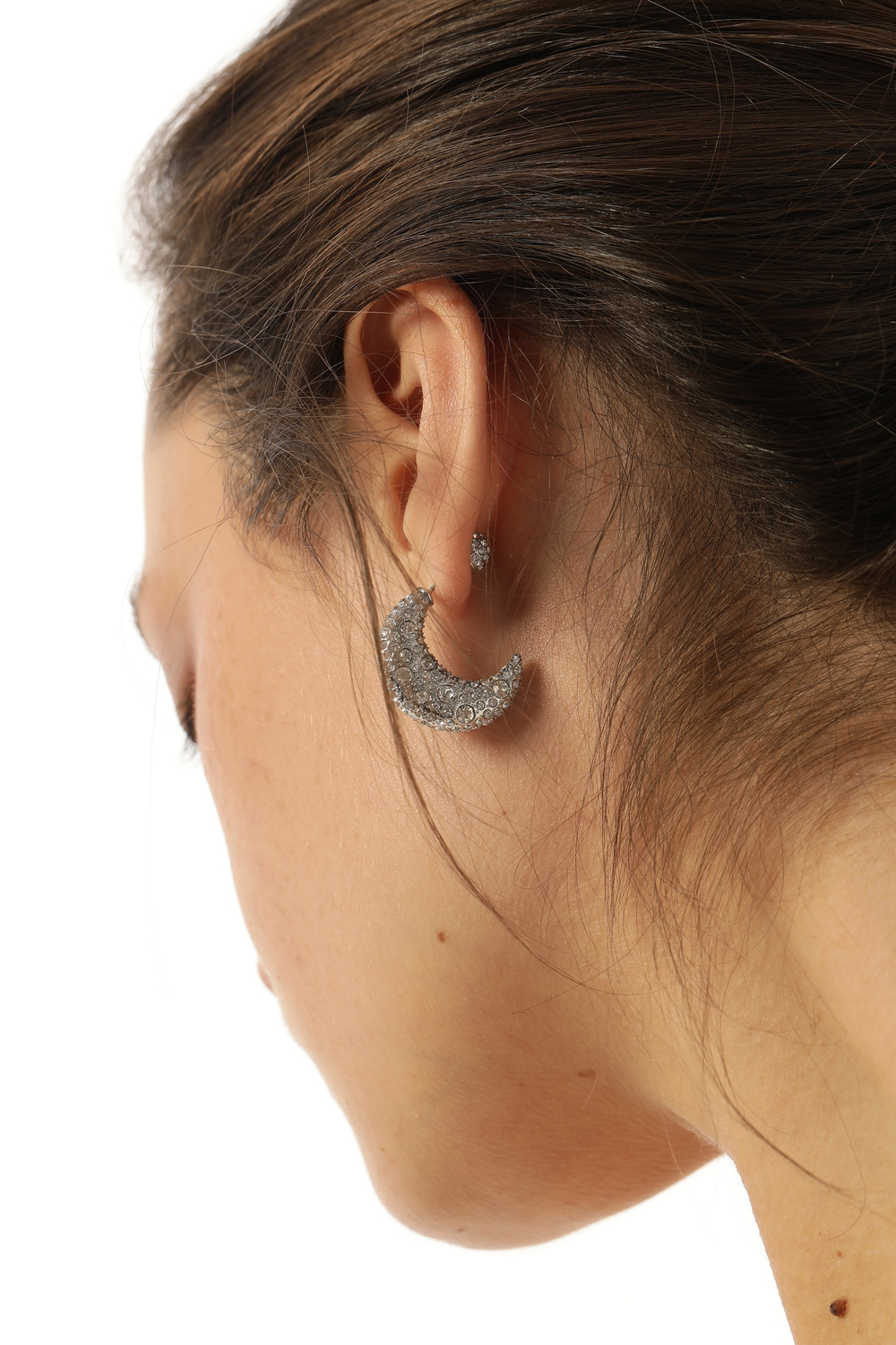 Серьги-полумесяц с цирконами, серебро