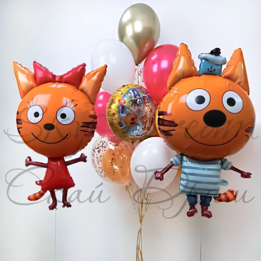 Композиция из шаров Три Кота Коржик и Карамелька