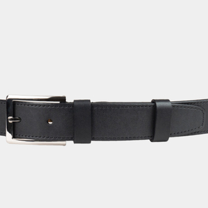 Ремень мужской кожаный из теленка черного цвета в ширина 35мм пряжка Сталь