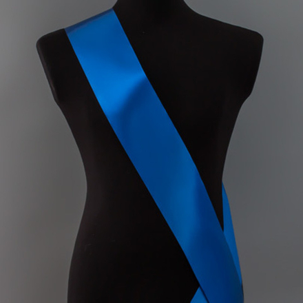 Лента наградная для конкурса красоты С НАНЕСЕНИЕМ. Цвет ленты СИНИЙ. Крепление булавка.