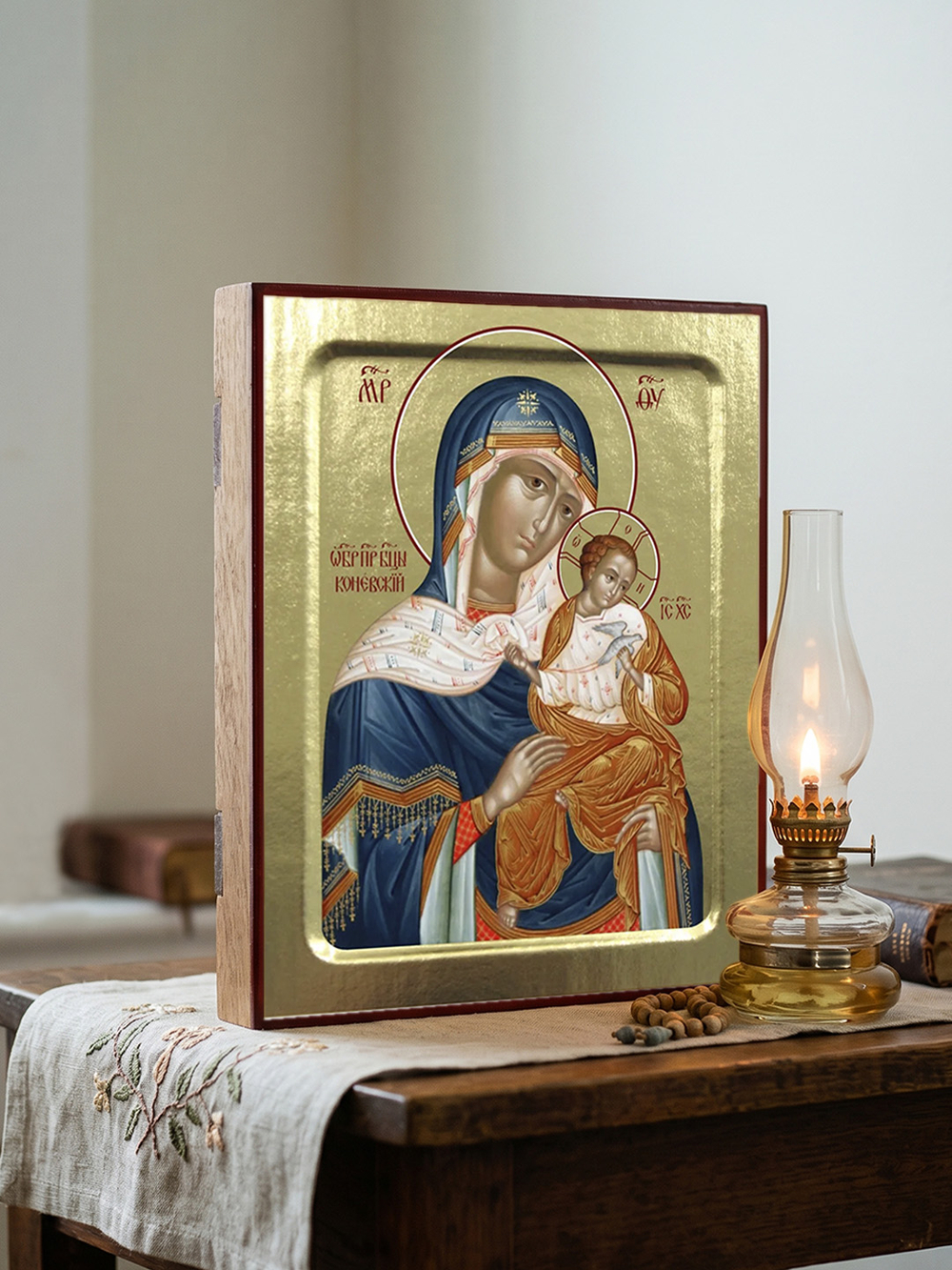 Икона Пресвятой Богородицы, Коневская на дереве: 125 х 160 (Синопсисъ)