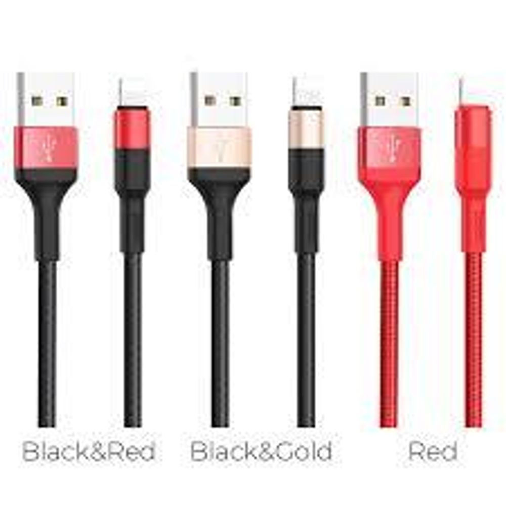 Кабель HOCO X26 USB-Lightning 2.4A 1м Nylon Black/Red