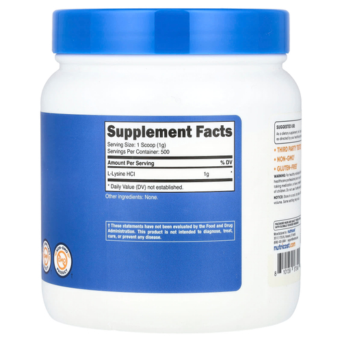 Nutricost, L-лизин, без добавок, 500 г (17,9 унции)