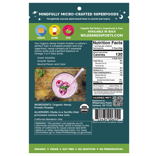 Wilderness Poets, органический конопляный протеиновый порошок, 226 г (8 унций)