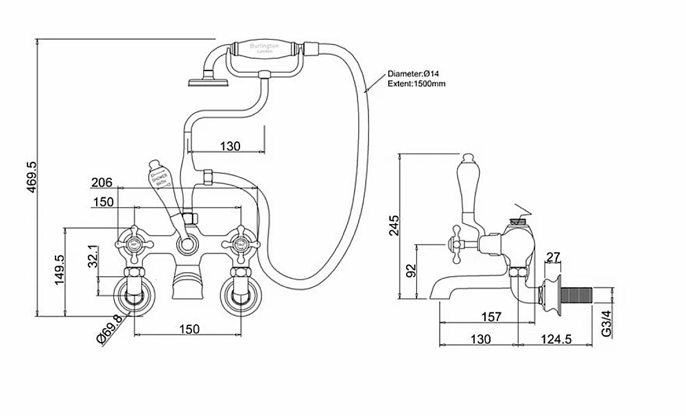 Смеситель для ванны Burlington Regent CLR17A-QT хром/ручки белые