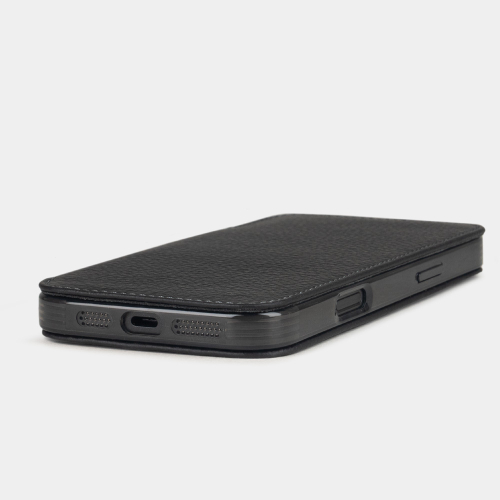 Чехол-книжка кожаная для iPhone 16 Pro Max, теленок черного цвета