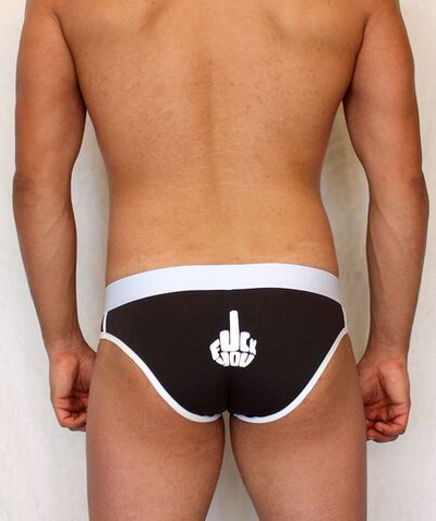 Темно-синие мужские трусы-слипы с провокационным принтом сзади (Размер: M) (Цвет: коричневый)