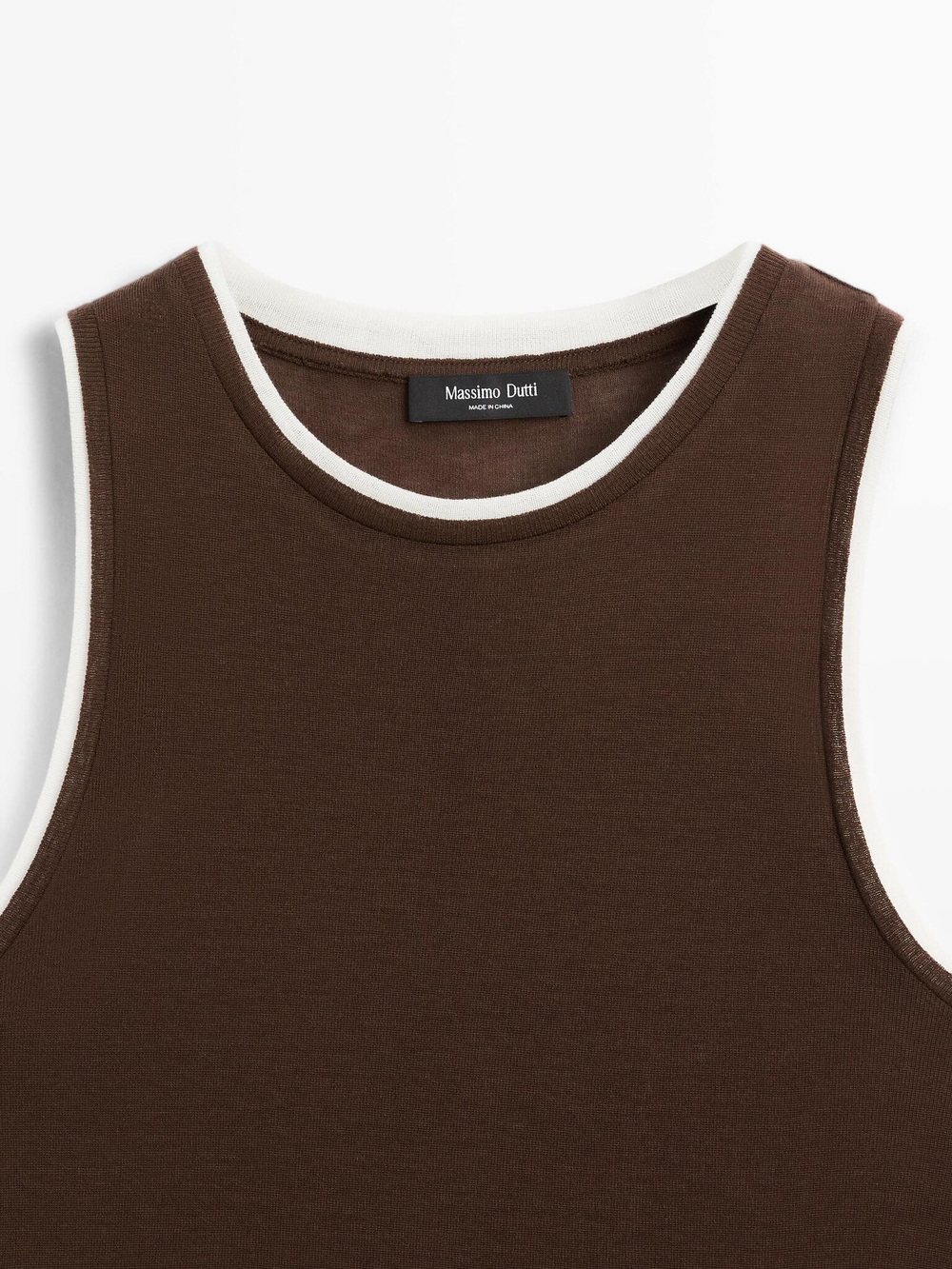 Massimo Dutti Футболка без рукавов с двойной окантовкой, коричневый