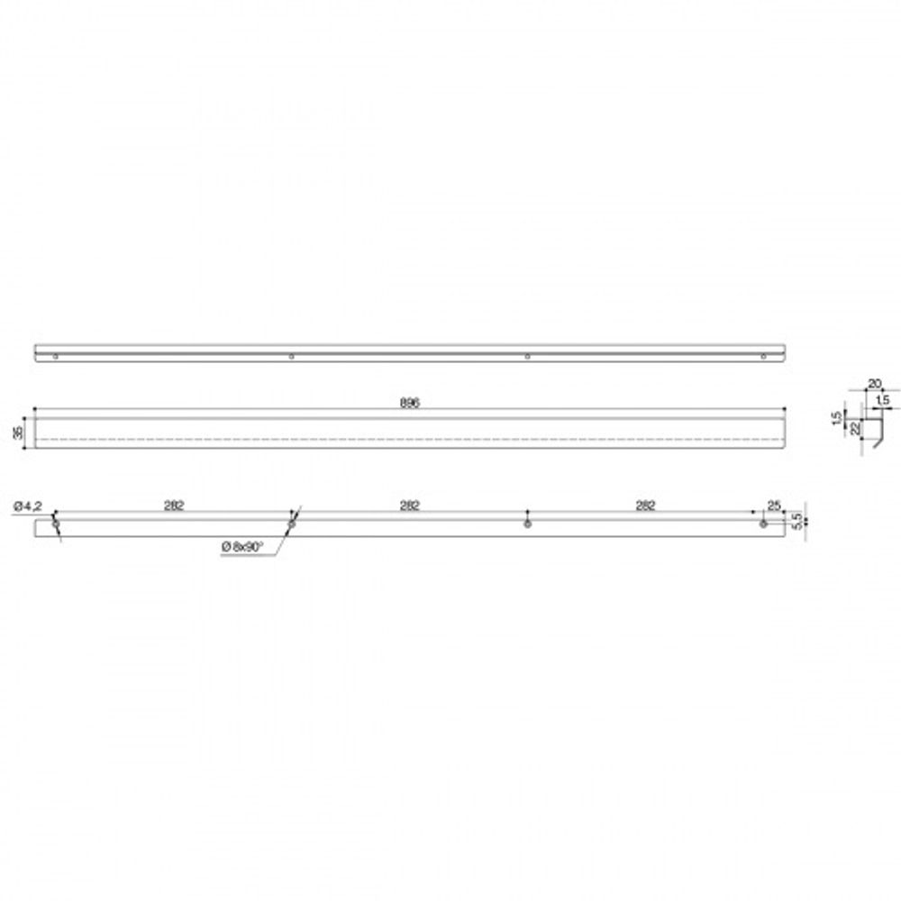 Ручка-профиль накладная L.896мм, отделка белый бархат (матовый)