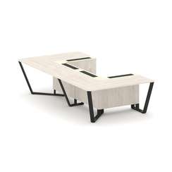 Steel Meet Стол переговорный П-образный KMK-PR.B.SP-07P Денвер Светлый/Ваниль Глянец/Металл Черный 1