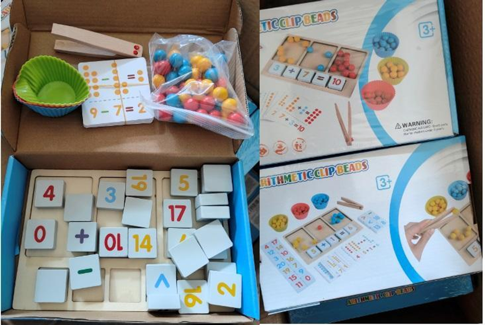 Развивающая игрушка деревянная Шарики (сортировка + примеры), коробка C-41667