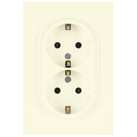 Розетка ЭРА Galaxy 15-2105-02 с заземлением двойная 2X2P+E Schuko со шторками IP20 16А-250В слоновая кость