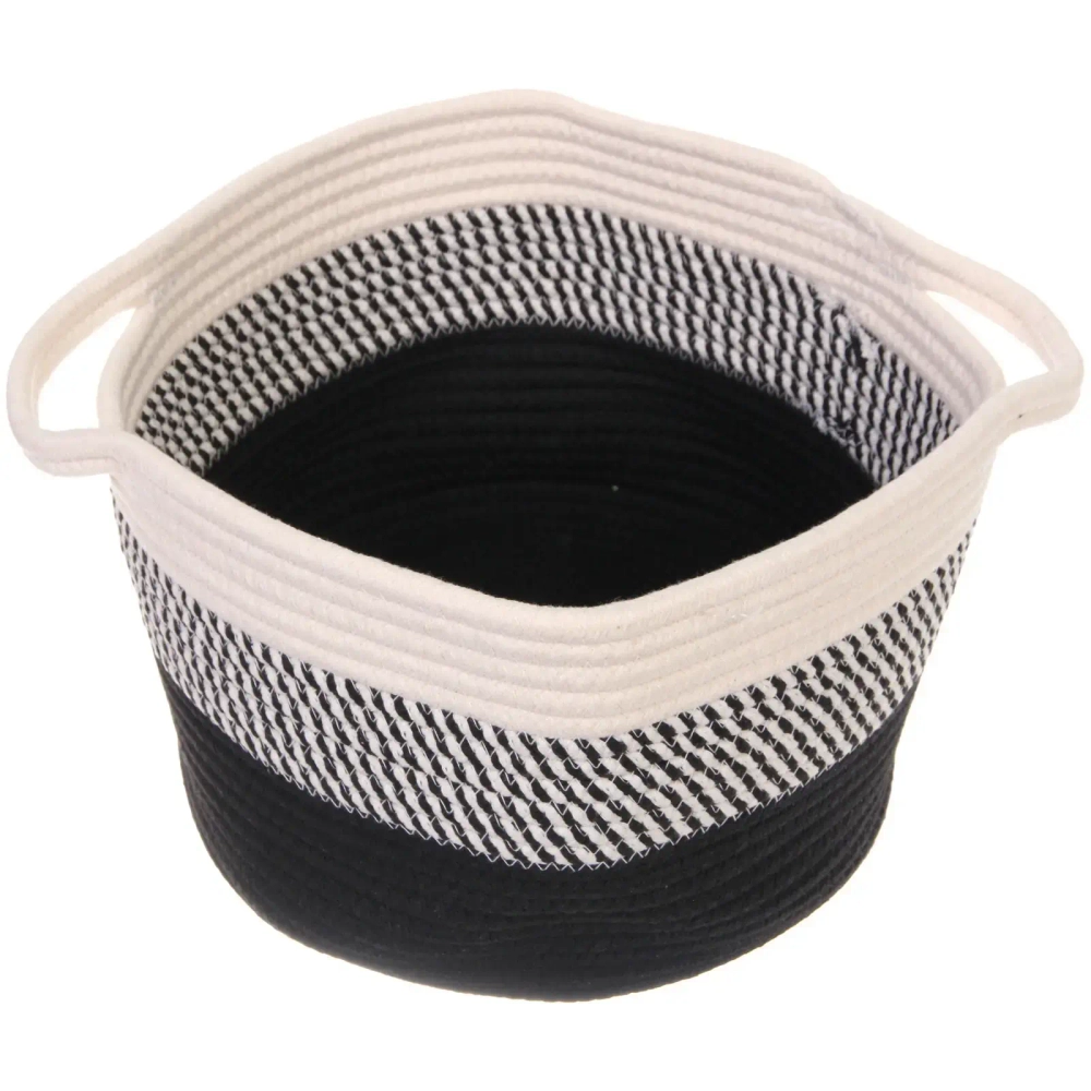 Корзинка плетёная интерьерная с ручками «ТРЕГОРИЯ», цвет чёрный/белый, 30*18см, (лейбл селфи)