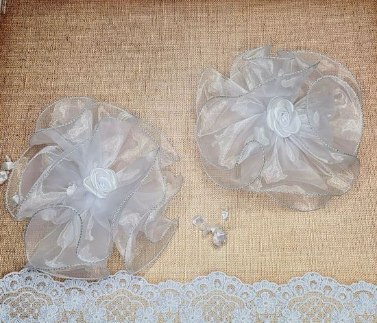 Большие школьные банты из  лепестков с бусинками, на резинке, 2 шт.