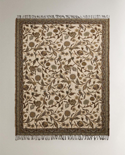 Zara Home - Жаккардовый цветочный плед, зеленый, 140x190 см