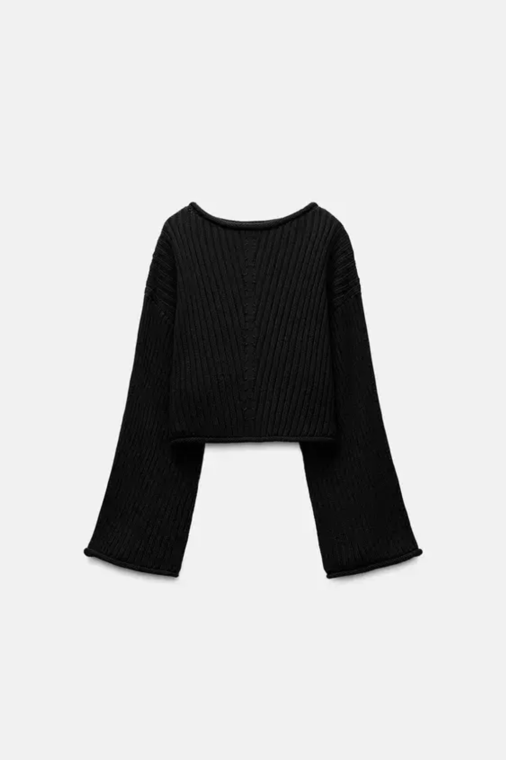 ZARA УКОРОЧЕННЫЙ СВИТЕР ИЗ РИФЛЕНОГО ТРИКОТАЖА, ЧЕРНЫЙ