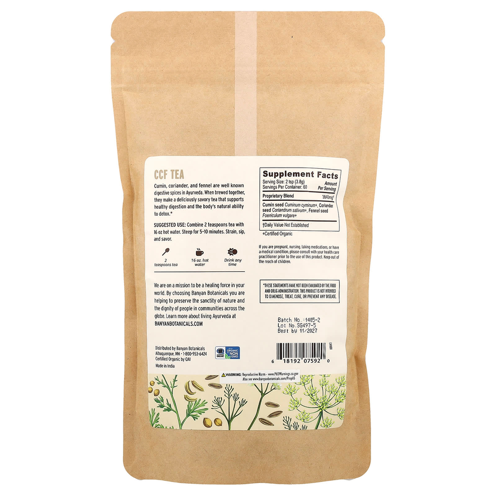 Banyan Botanicals, CCF Tea, без кофеина, 227 г (0,5 фунта)