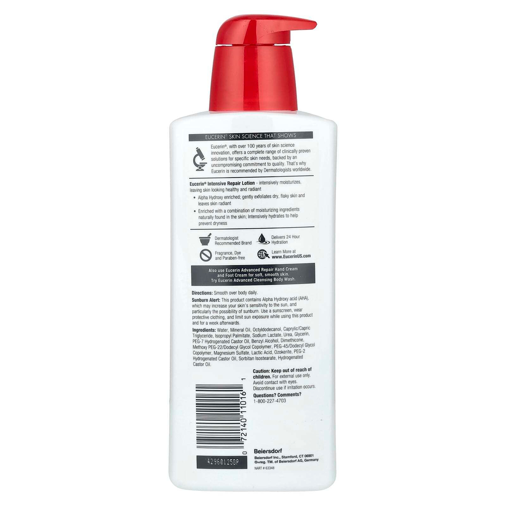 Eucerin, интенсивный восстанавливающий лосьон, без отдушки, 500 мл (16,9 жидк. унции)