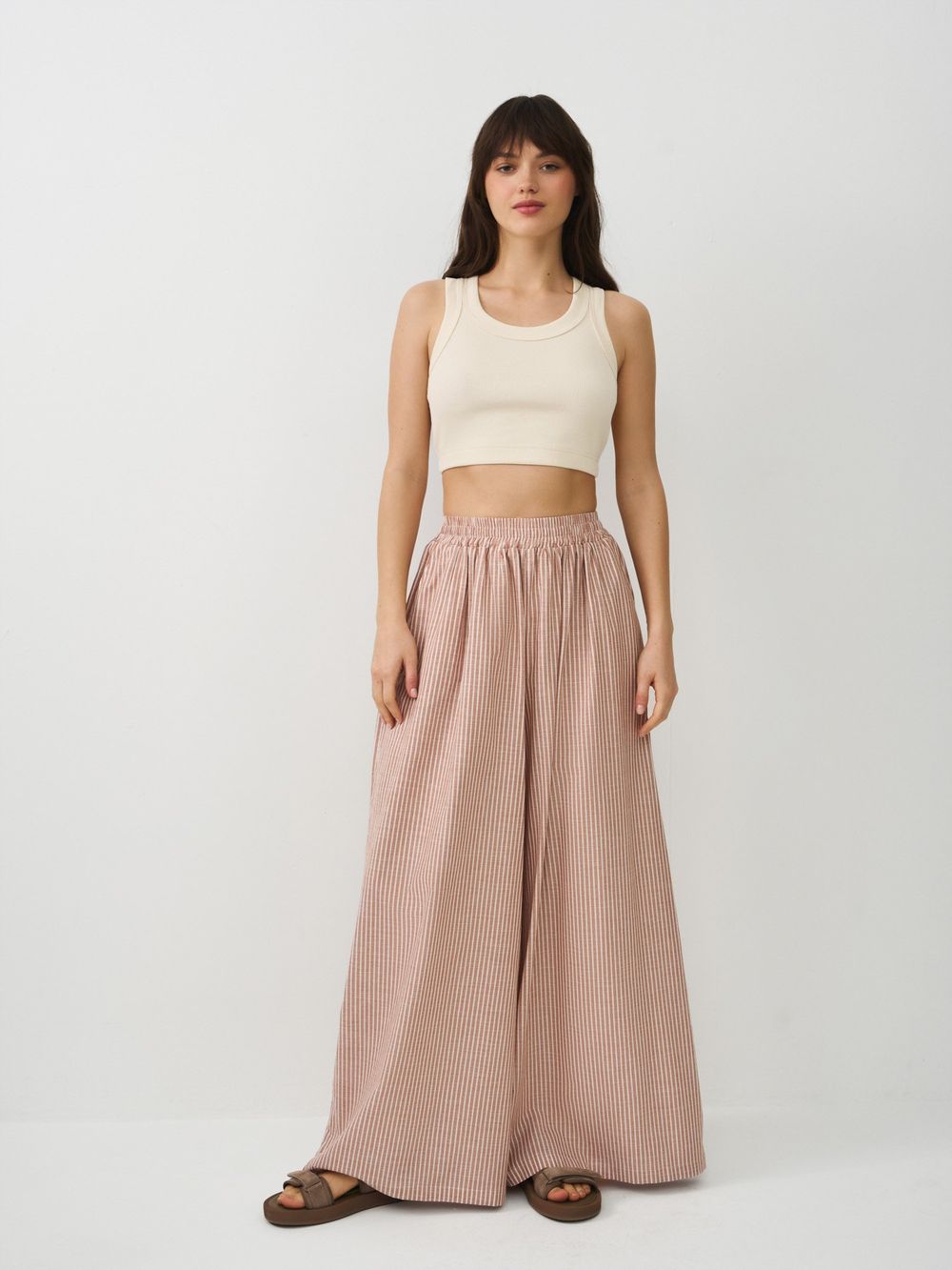 Брюки с эластичным поясом "Полоска Терракот" женские