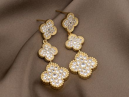 Серьги "Клевер" 42мм, со стразами