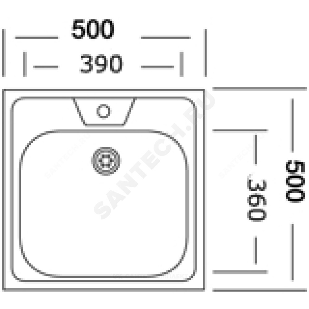 Мойка накладная 500х500х160мм сталь нержавеющая AISI 430 без сифона выпуск 1 1/2" Владикс L-406