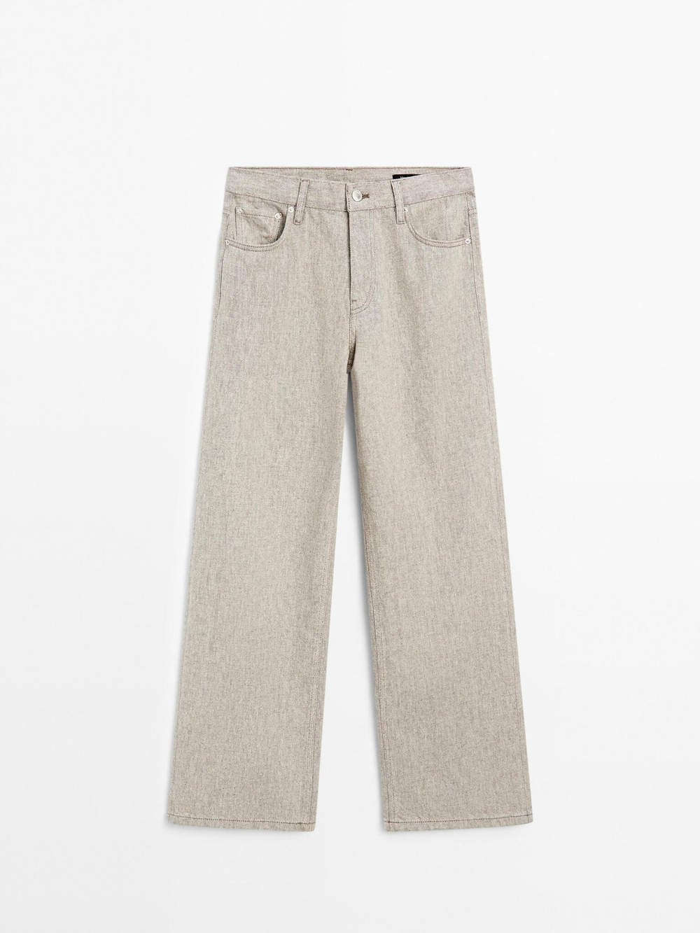 Massimo Dutti Джинсы со средней посадкой и широкими штанинами, бежевый