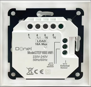 Термостат с датчиком пола,  с недельным программированием,  с Wi-Fi ,  16 A,  55*55 мм,  черное стекло