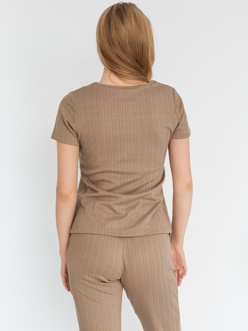 Домашний трикотажный комплект: футболка и брючки (Размер: L) (Цвет: бежевый)