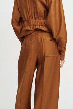 ZARA БРЮКИ СВОБОДНОГО КРОЯ ИЗ СМЕСОВОГО ЛЬНА С РАЗРЕЗАМИ ПО НИЗУ, ЖЕЛТЫЙ КАРРИ