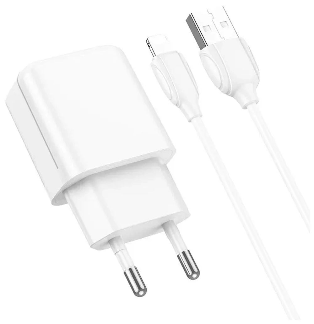 Сетевое зарядное устройство с кабелем iOS Lightning 1-метр 2.1А BOROFONE BA64A