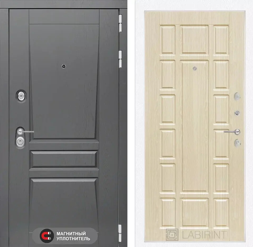 Дверь входная Лабиринт Платинум 12 - Беленый дуб металлическая