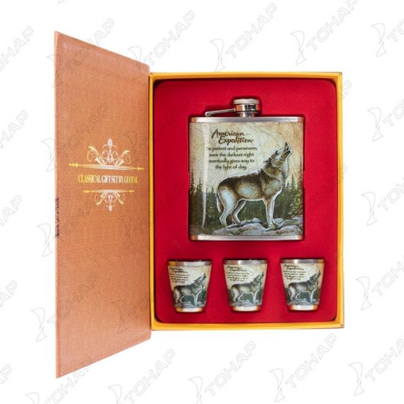 Набор Helios Волк (фляжка 210 мл + 3 стопки) А01