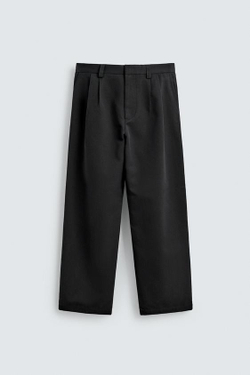 ZARA БРЮКИ WIDE FIT СО СКЛАДКАМИ, ЧЕРНЫЙ
