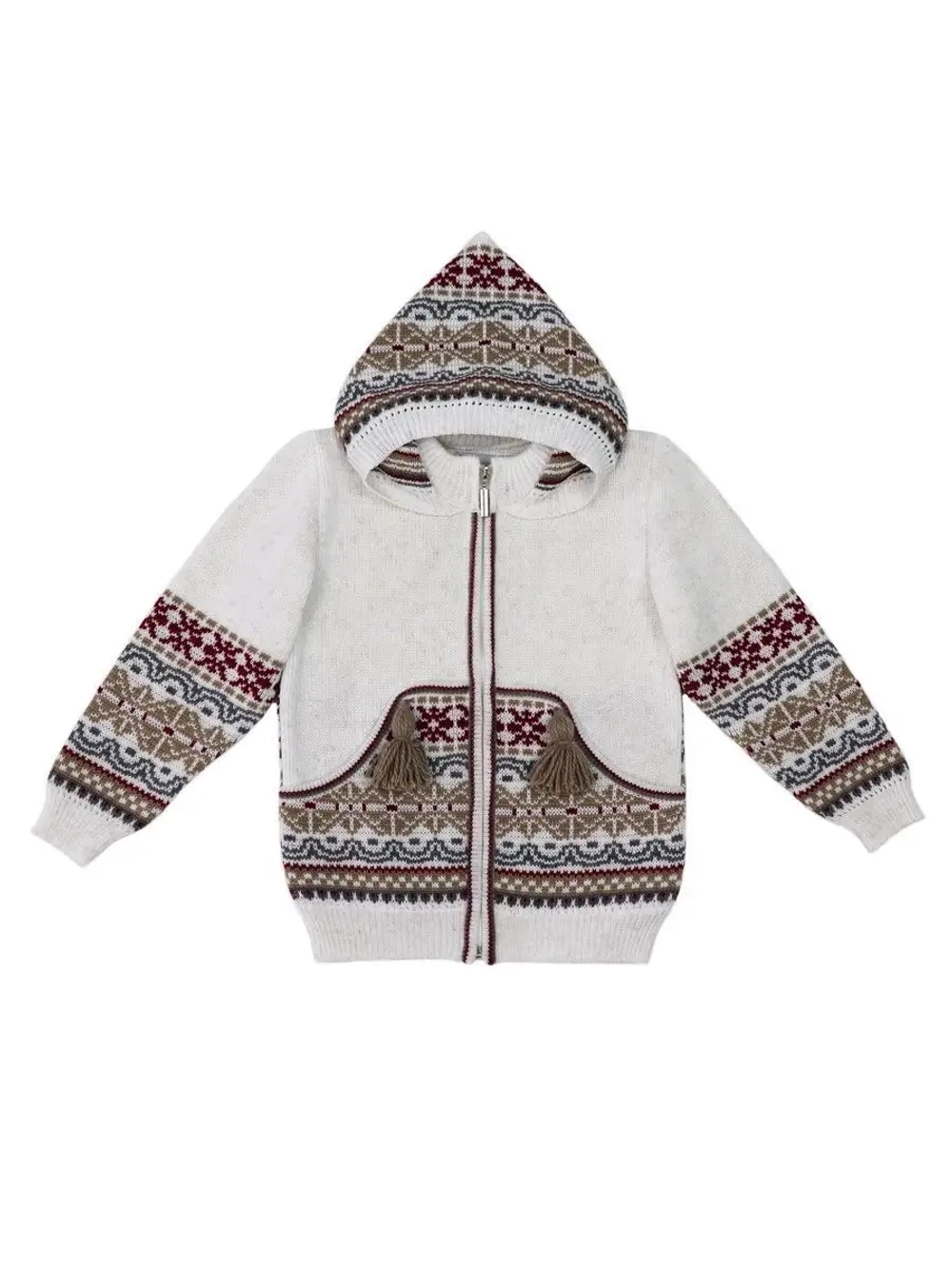 Кофта вязаная на молнии с капюшоном и карманом