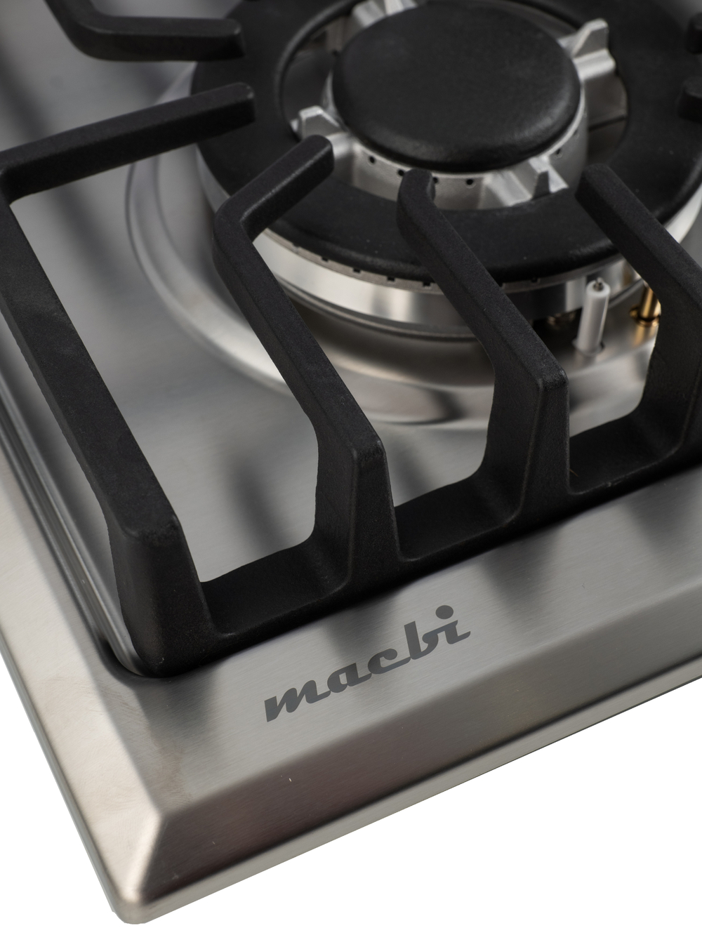Газовая варочная панель 4 конфорки, нержавейка, с Wok-конфоркой, Электроподжиг, Газ-контроль, Решетки из чугуна, Macbi MBH64WXI.V2-SS