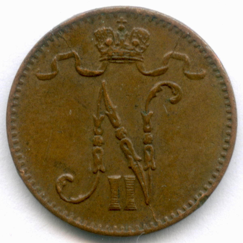 1 пенни 1915 год. Россия для Финляндии (Вензель Николая II). VF
