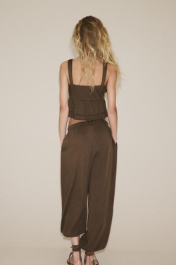 ZARA БРЮКИ-БАГГИ ИЗ ФЛИСА, КОРИЧНЕВЫЙ