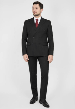 Мужской двубортный костюм (черный) В92