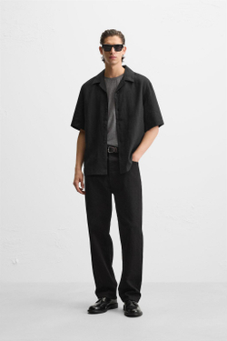 ZARA РУБАШКА ИЗ 100% ЛЬНА, ЧЕРНЫЙ