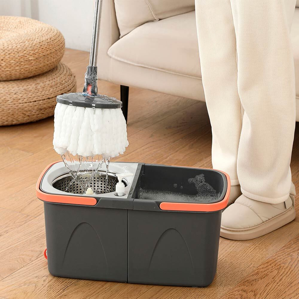 Набор для уборки: ведро 9л с отжимом, швабра с рукояткой 130см, насадка, LV-A03