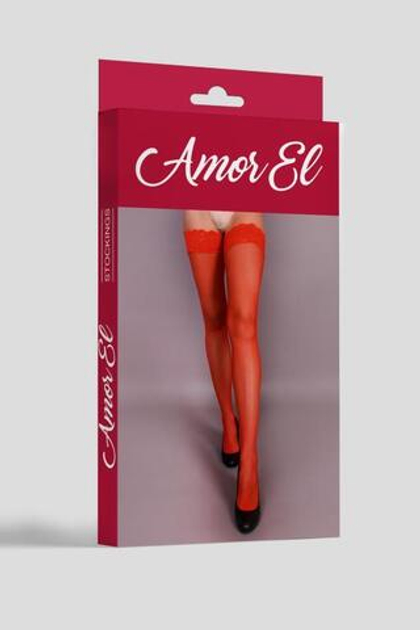 Amor El Rosa roja - Чулки в мелкую сетку S/L, красные