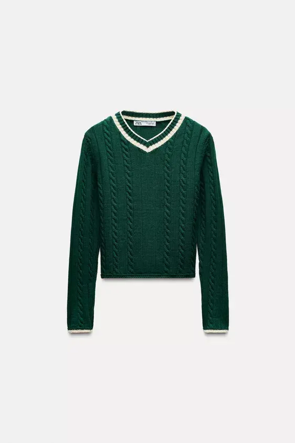ZARA СВИТЕР С УЗОРОМ «КОСЫ», ЗЕЛЕНЫЙ