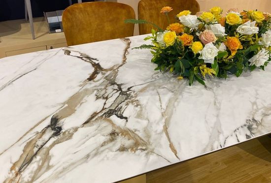 Стол LIVORNO 180 KL-188 Контрастный мрамор матовый, итальянская керамика/ черный каркас